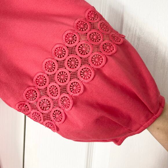 NWOT TALBOTS Dress 18W Red Crochet 3/4Balloon-Sleeve Knit-Stretch Midi-Knee Slit - Picture 4 of 10